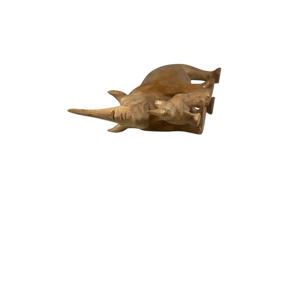 VTG Hand Carved Solid Wood African Rhinoceros & Baby Figurine Sculpture 4”x7.5" - Picture 12 of 12